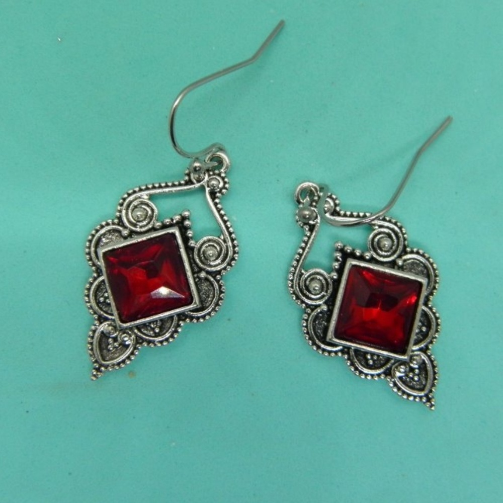 Created Red Fire Labradorite Earrings - Picture 1 of 5